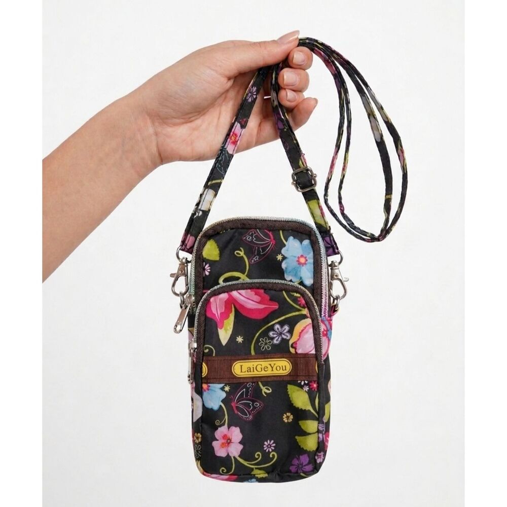 LaiGeYou Floral Multi-Zip Mini Crossbody Bag / Phone Purse